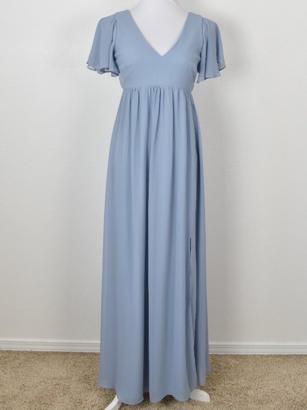 Birdy Grey HANNAH Dusty Blue Chiffon Flutter Sleeve Dress - XS - Picture 4 of 10